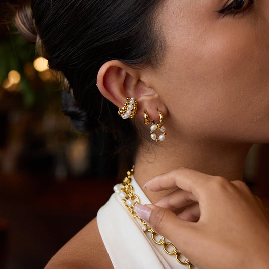 Pearl Cluster Clips Earrings