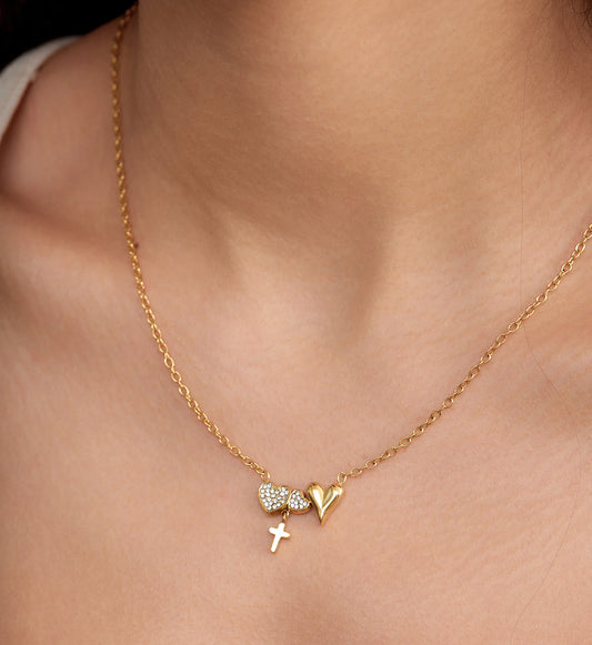 Hearts & Cross Pendant Necklace