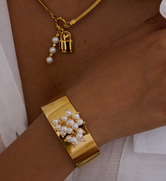 Pearl-Bloom Cuff Bracelet