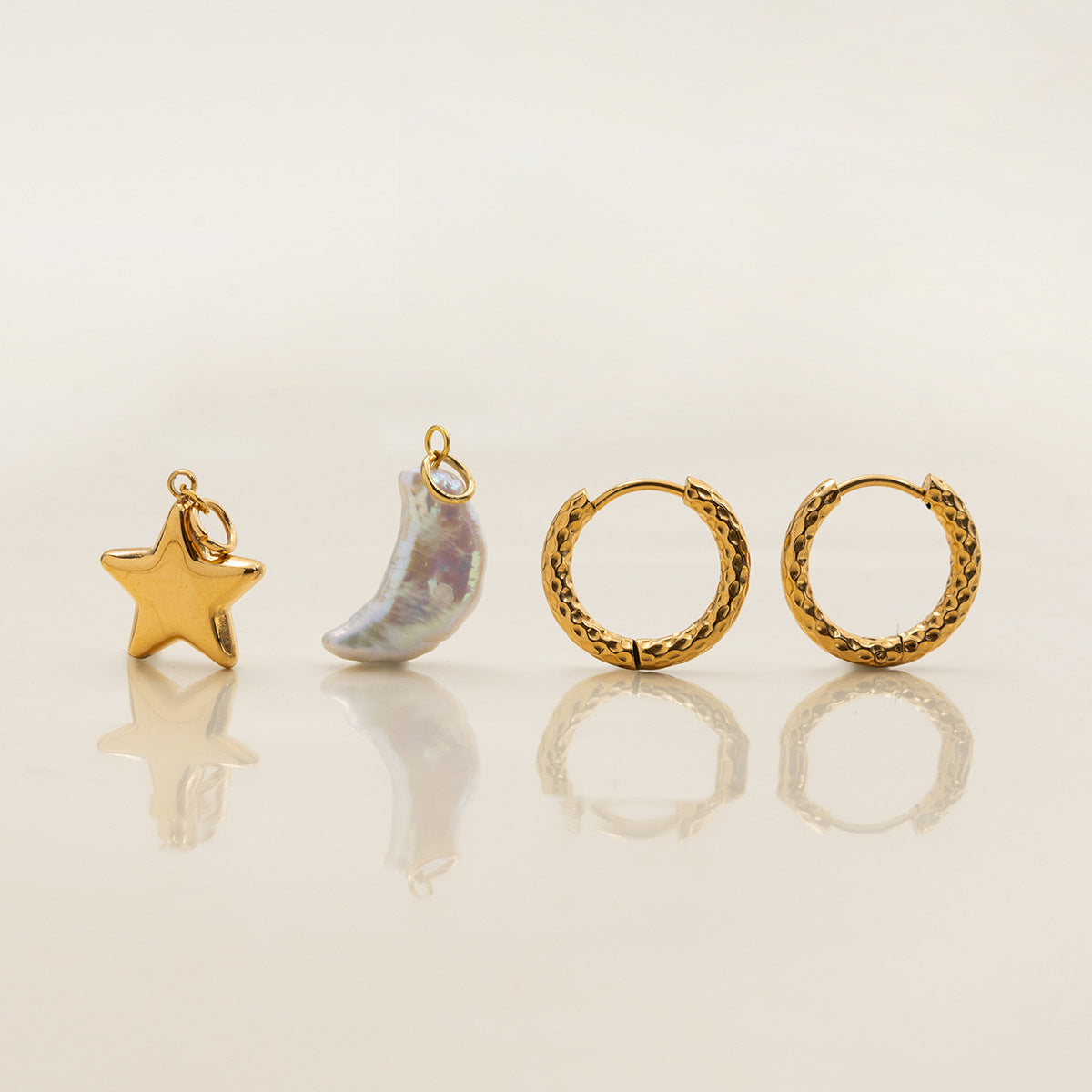 Lunar Pearl & Star Earrings