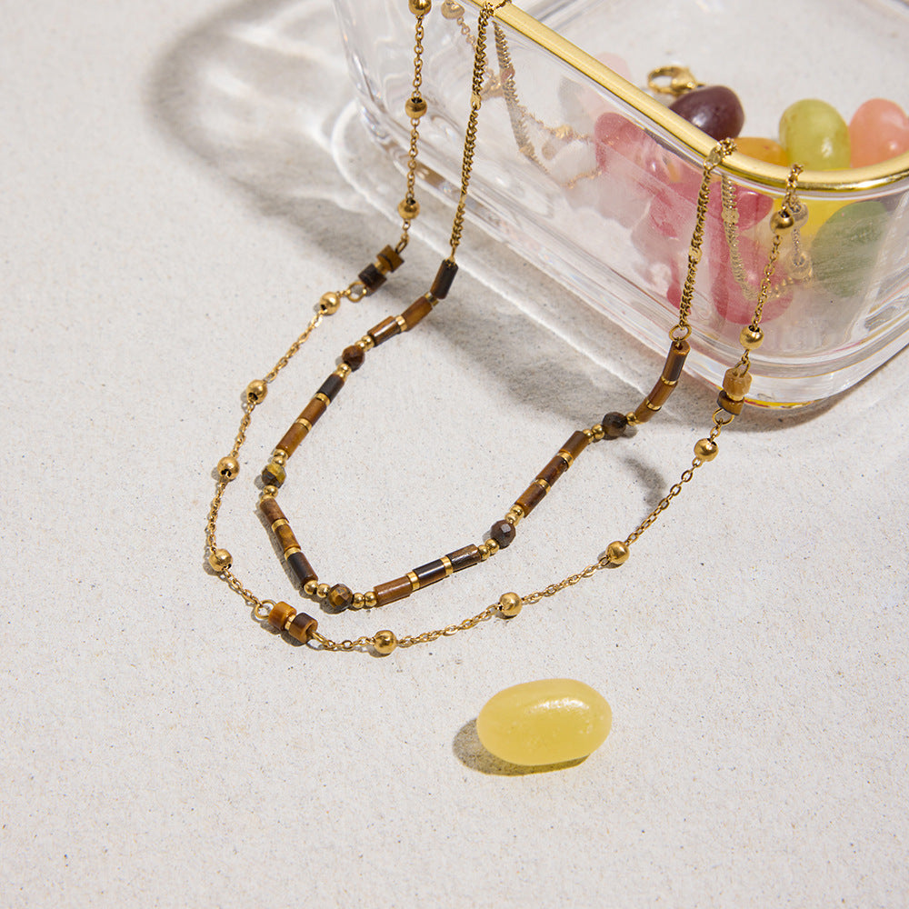 Layered Tiger Eye Stone Necklace