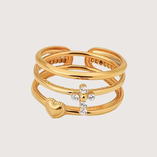 Cross - Heart Trio Ring Set