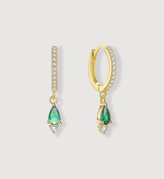 925 Silver Emerald Teardrop Huggies