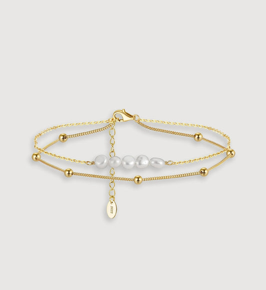 Gold 925 sterling silver Boho Natural Pearl Anklet by Liora Senar