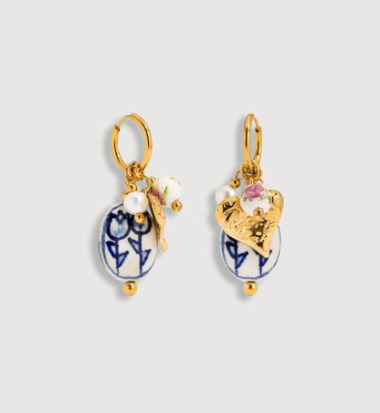 Ceramic Heart Charm Hoops