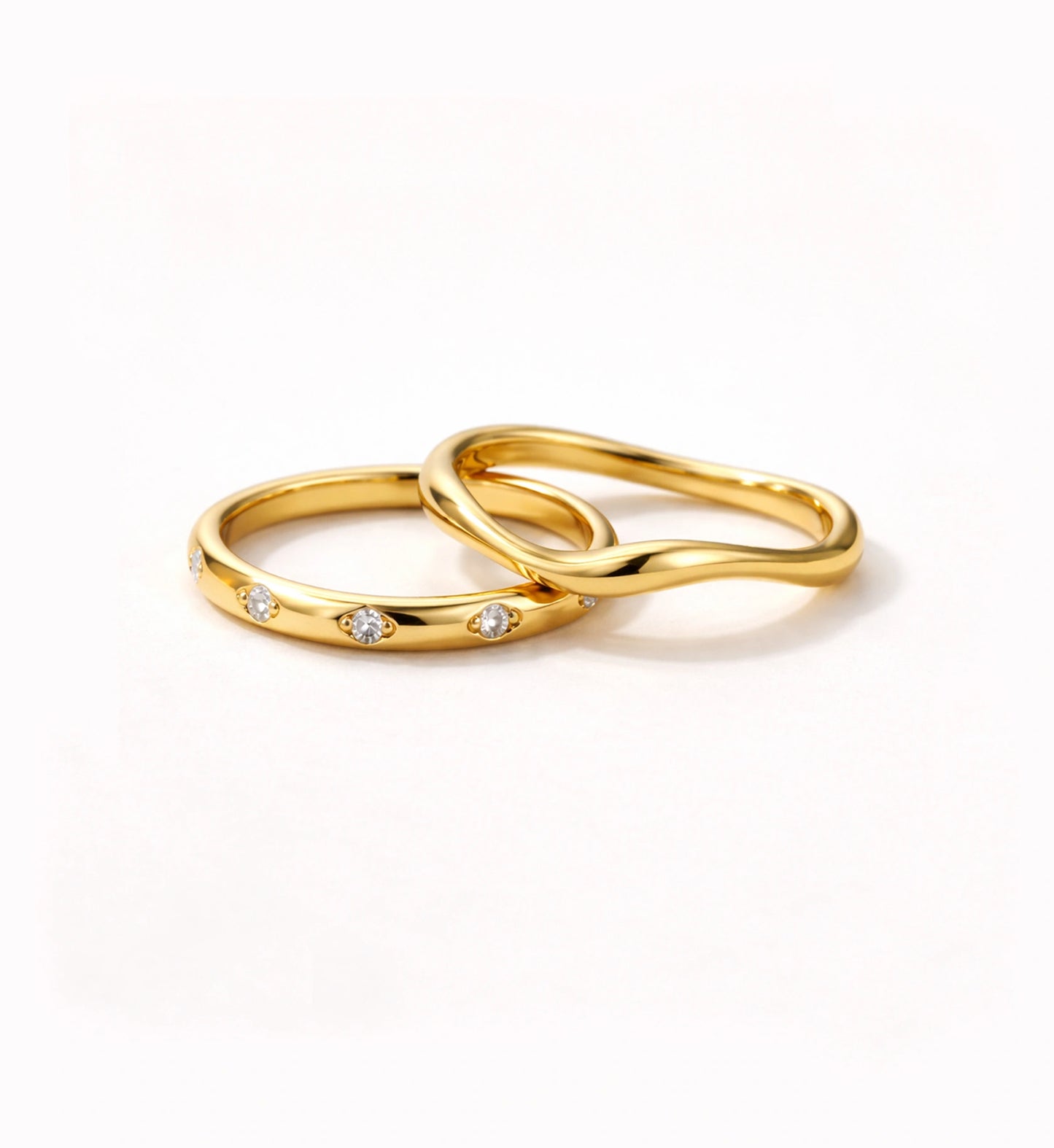 Liora Senar Eterna Dot Ring paired with Flow Wave Ring on white background