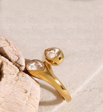 Gold color warranty Ethereal Drop Ring stand by a stone by Liora Senar