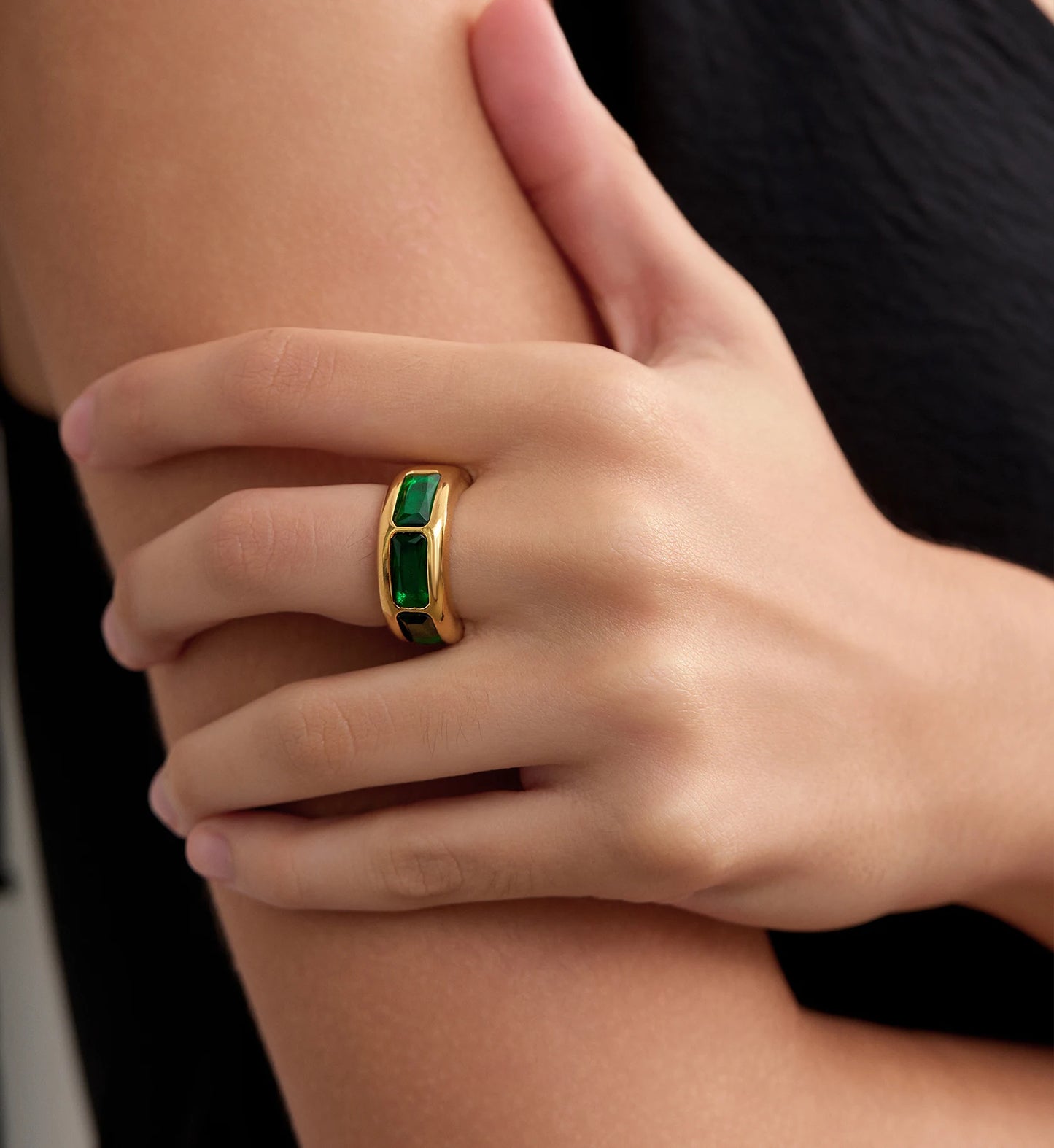 Close-up shot of minimalist jewelry Geo Lumina Ring by Liora Senar
