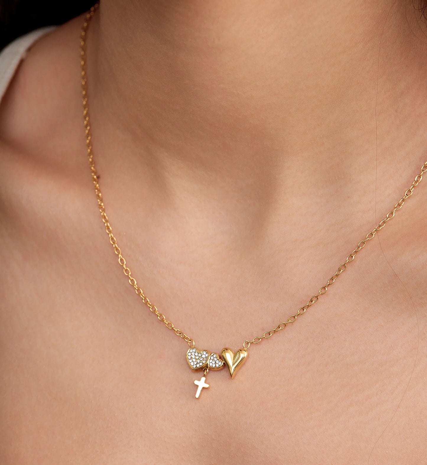 Hearts & Cross Pendant Necklace