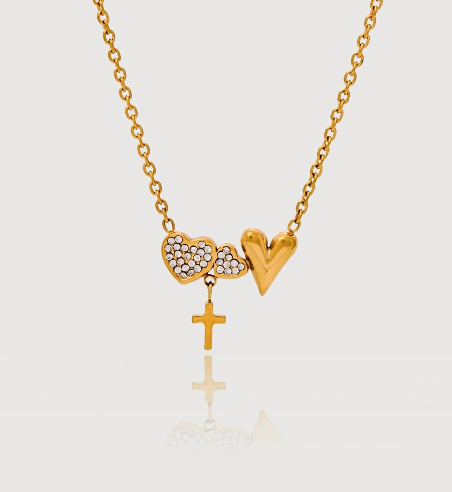 Hearts & Cross Pendant Necklace