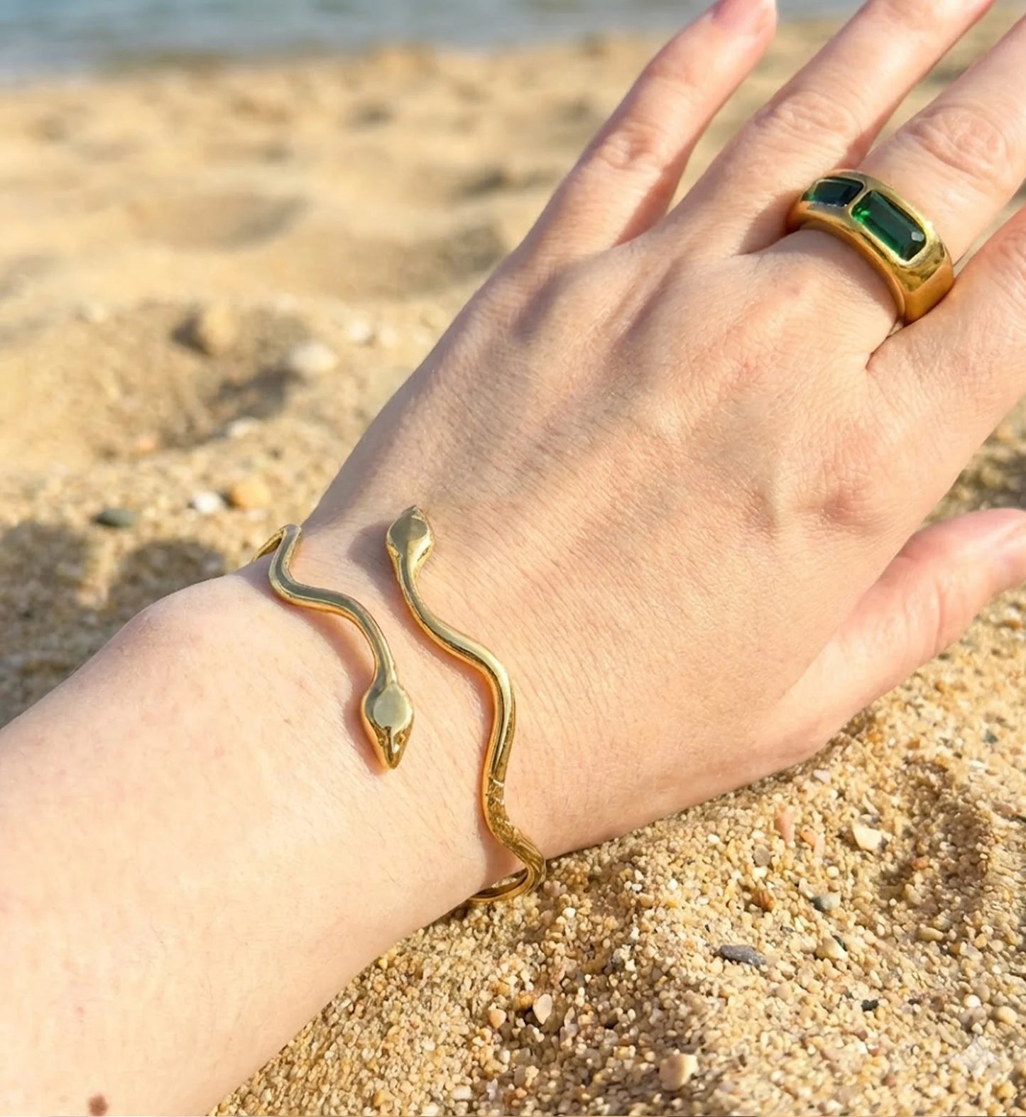 Golden Twin Snake Cuff