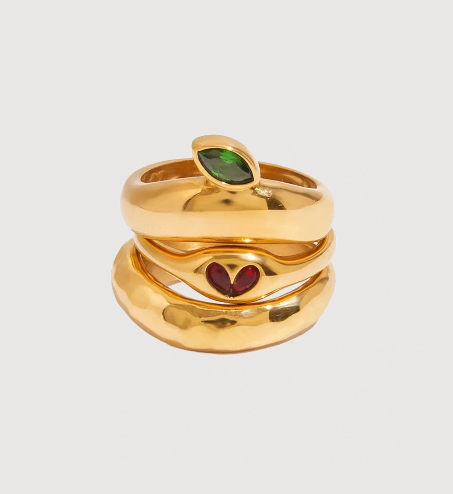 Heart & Leaf Gem Stacking Rings