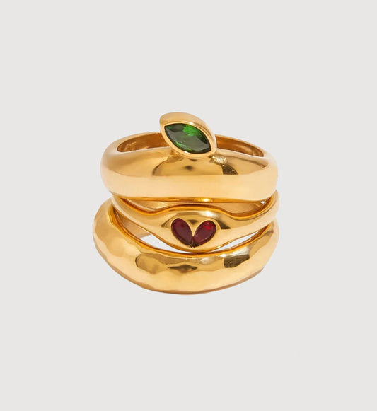 Heart & Leaf Gem Stacking Rings