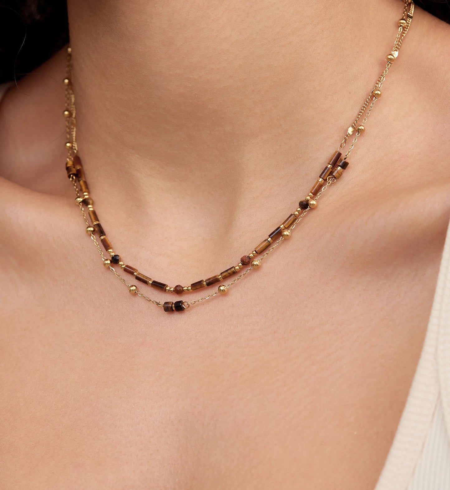 Layered Tiger Eye Stone Necklace