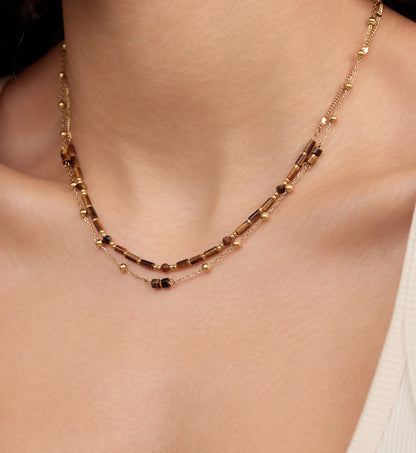 Layered Tiger Eye Stone Necklace