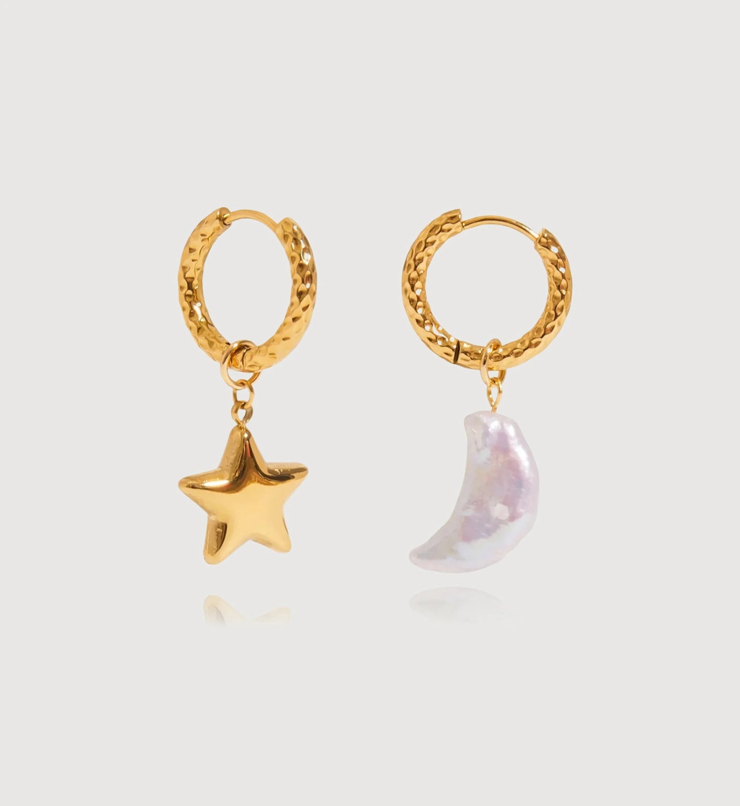 Lunar Pearl & Gold Star Hoops