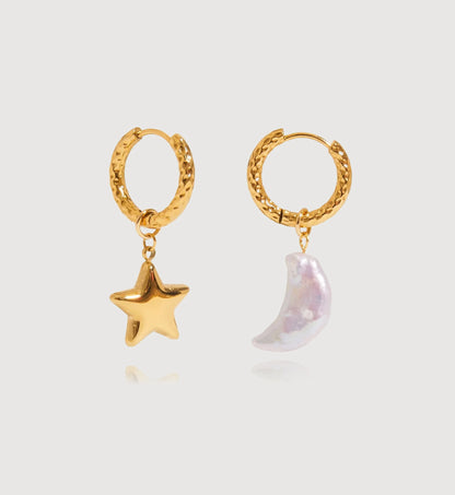 Lunar Pearl & Gold Star Hoops