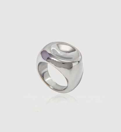Silver color tarnish-free Orb Lust Ring in light gray background by Liora Senar